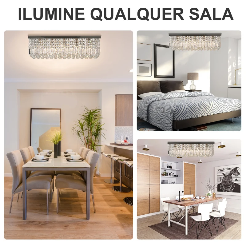 HOMCOM Lâmpada de teto de cristal K9 5 luzes máx. 40W Moderna e elegante 80x25x23 cm Prata