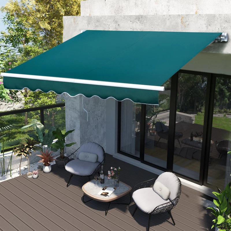 Outsunny Toldo retrátil manual 250x200cm com manivela de alumínio Proteção solar ângulo ajustável para portas janelas varanda Verde escuro
