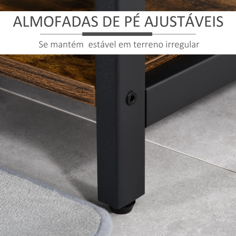 HOMCOM Cabide com sapateira Cabide com 12 ganchos Banco estilo industrial com 3 prateleiras Estrutura metálica 100x40x184 cm Castanho Rústico e Preto