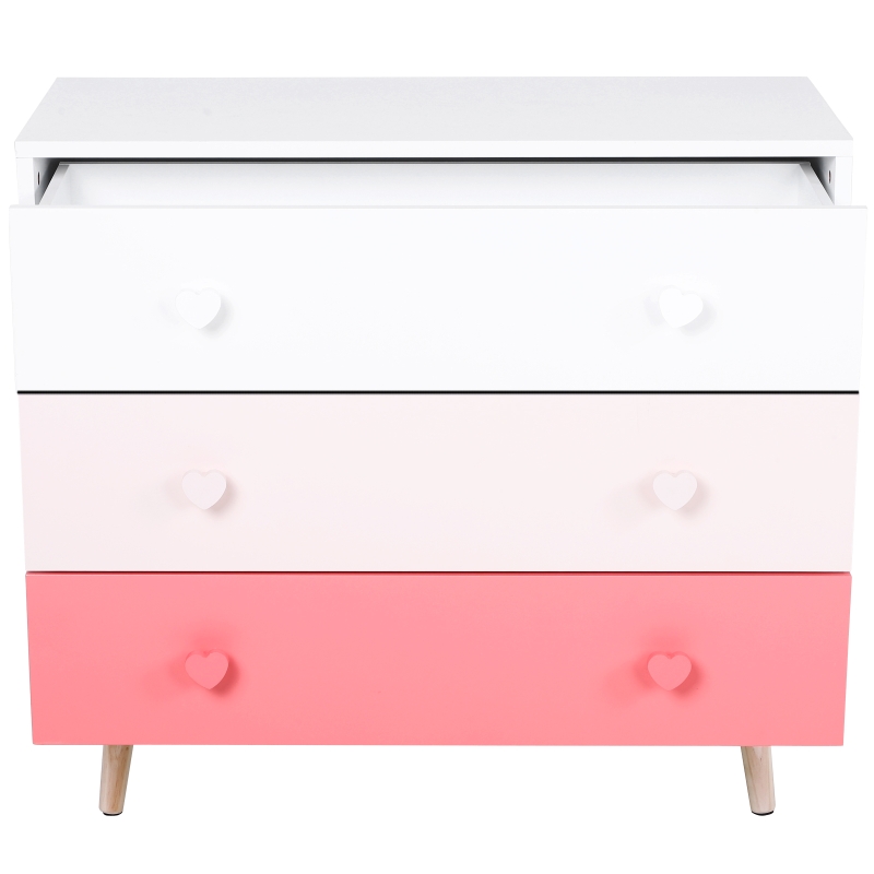 HOMCOM Cómoda infantil com 3 gavetas Cómoda com pernas para roupas ou brinquedos cor Rosa