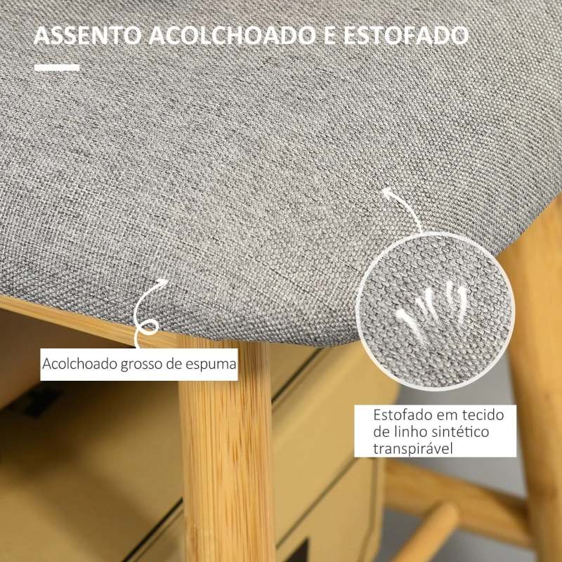 HOMCOM Banco Sapateiro Moderno Móvel de Entrada de Bambú com Assento Acolchoado e Prateleira para Sapatos 90x34x44cm Cor Natural e Cinza