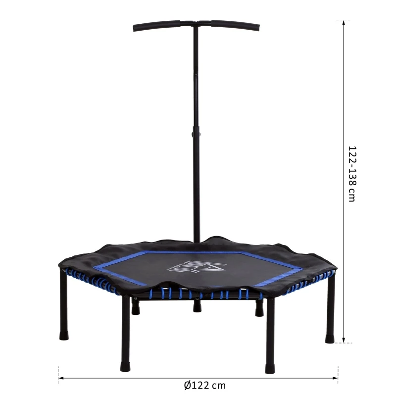 HOMCOM Trampolim Profissional Hexagonal Fitness para Power Jump 122-130-138 cm Guiador Ajustável 3 níveis Azul