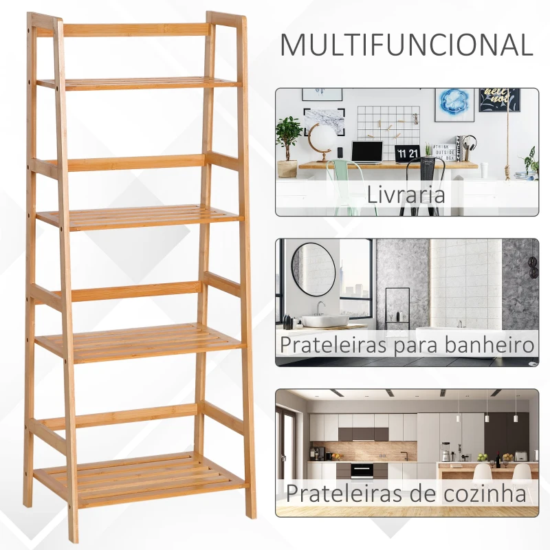 HOMCOM Estante de Bambu com 4 Prateleiras Estante em Forma de Escada para Sala de Estar Escritório 48x31,5x120 cm Madeira