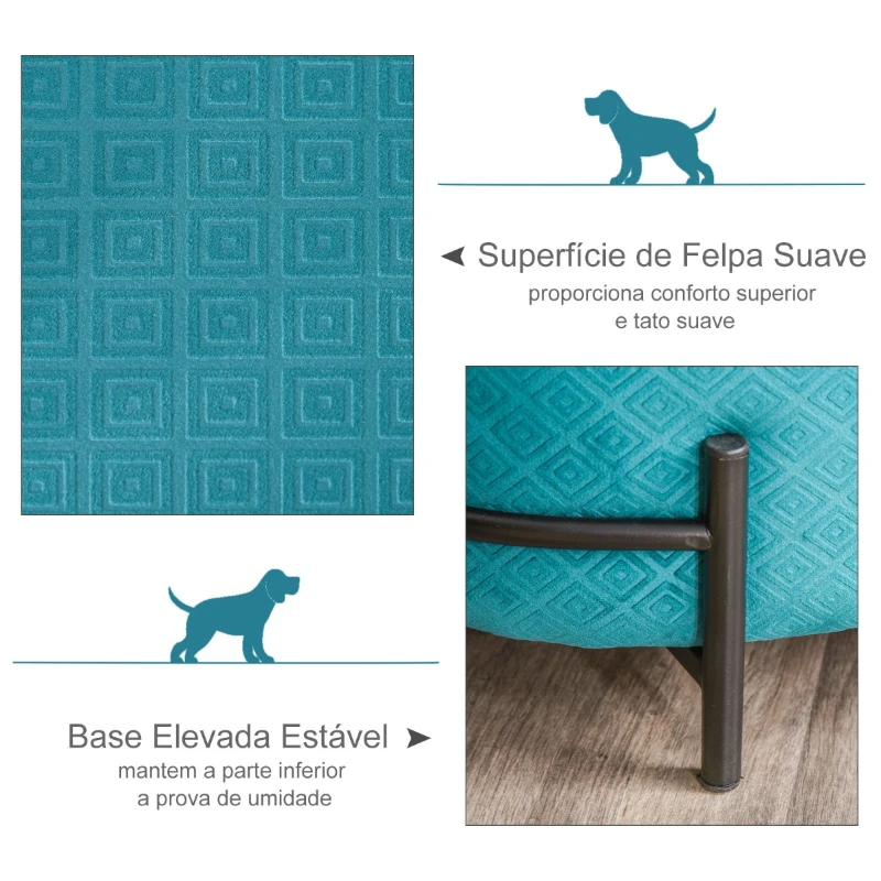 PawHut Sofá-cama para cães pequenos Gatos com almofada removível acolchoada com bordas levantadas base de metal 64x40x24 cm Turquesa