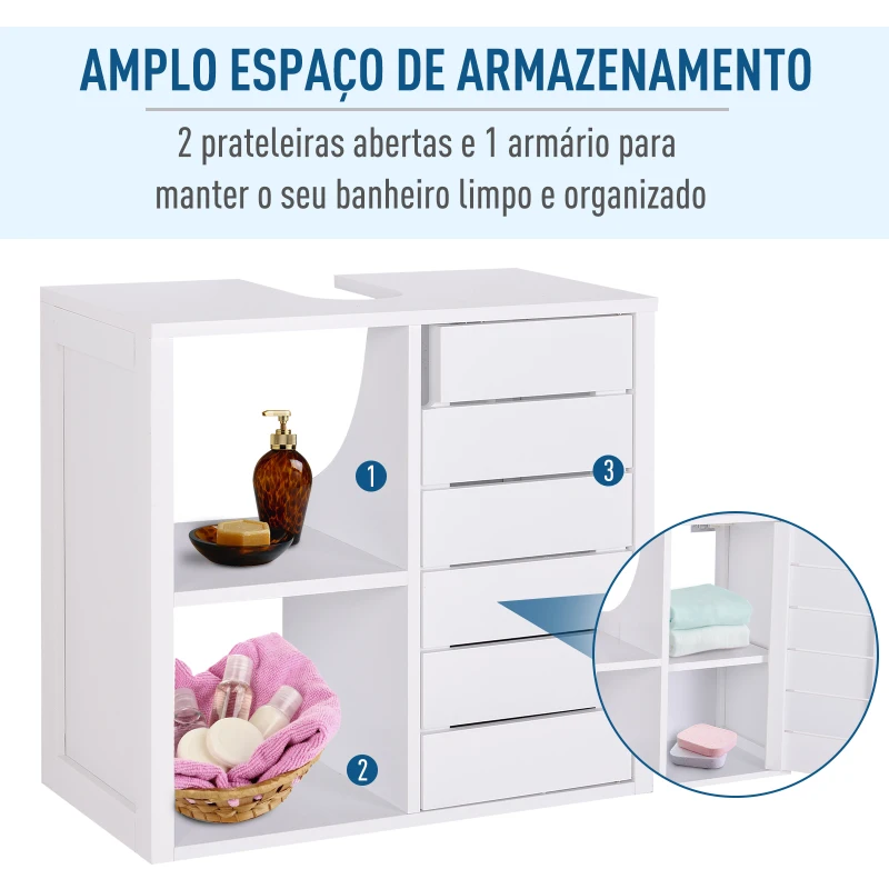 kleankin Móvel para Lavatório Pousar Suspenso com 2 Prateleiras Abertas e Armário com Prateleira Ajustável 60x30x54 cm Branco