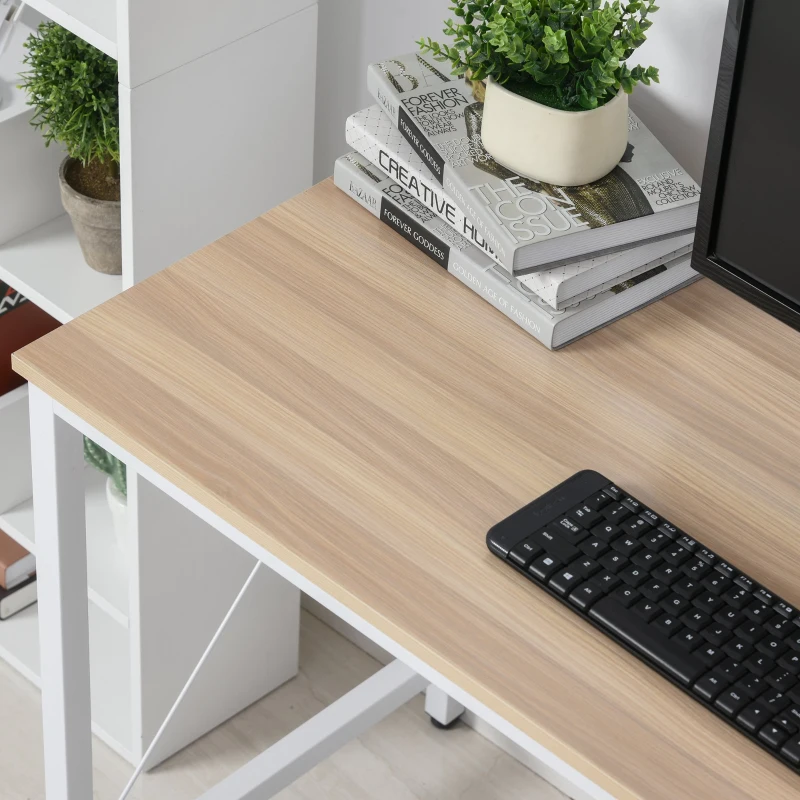 HOMCOM Secretária de Escritório em Forma de L Secretária com Suporte para CPU e Estrutura de Reforço em Forma de X 150x150x76cm Madeira e Branco