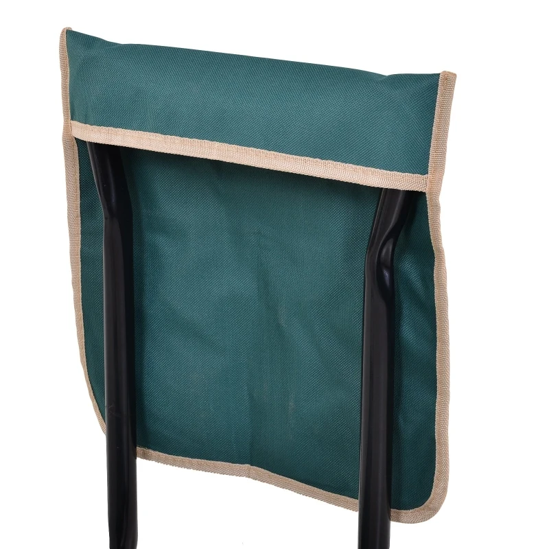 Outsunny Banco de Jardim Dobrável com Bolsa para Ferramentas Almofada de Proteção para Joelhos Assento de Jardim com Joelheira Altura Ajustável 58x28x49cm Verde e Preto