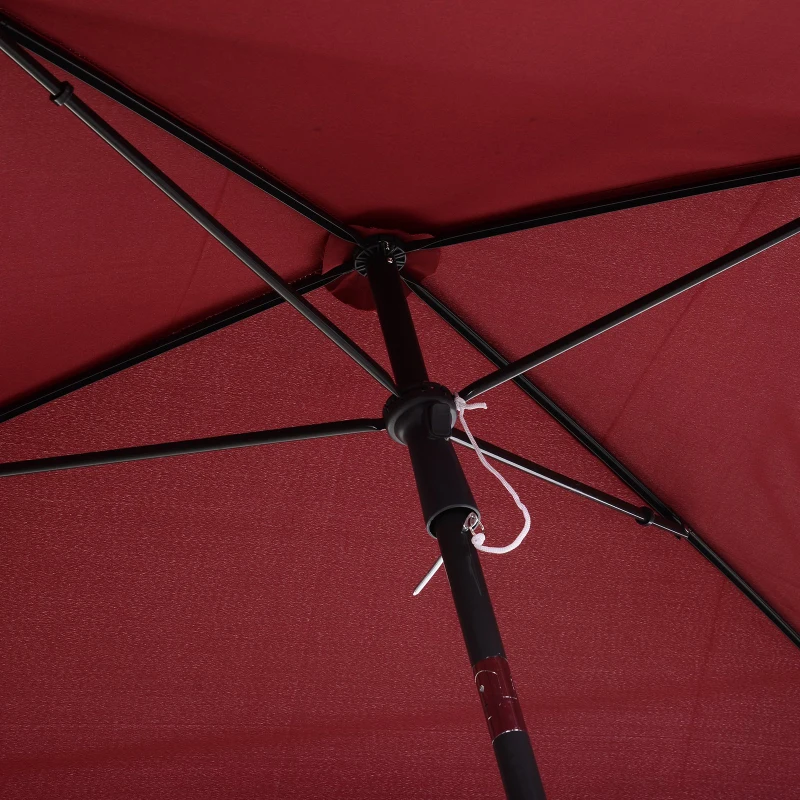 Outsunny Chapéu de Sol Retangular de Jardim 198x130x240cm Chapéu de Sol de Alumínio com Função de Inclinação para Terraço Pátio Exterior Vinho