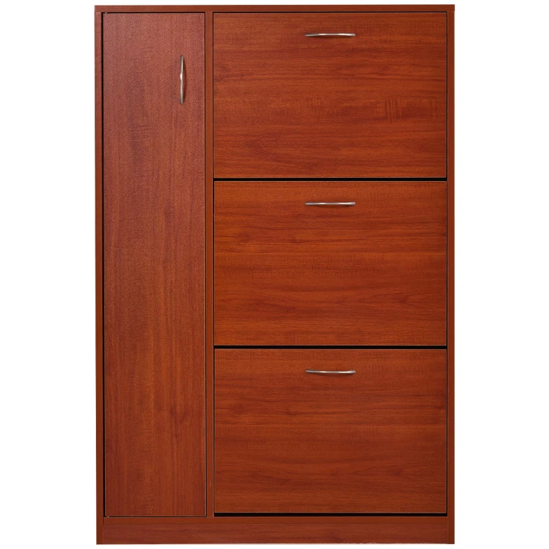 HomCom Sapateira Original e Suporte para Guarda-Chuvas – Tipo Hall de entrada com 1 Porta e 3 Gavetas – Nogueira – 80 x 24 x 120cm