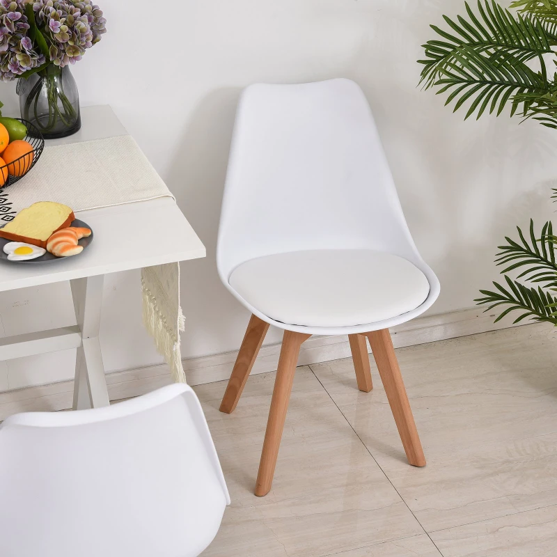 HOMCOM Conjunto de 2 cadeiras de jantar com pés de madeira maciça 47x55x80 cm Branco