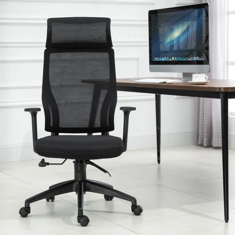 Vinsetto Cadeira ergonômica giratória altura ajustável e reclinável até 120º  64x61x120,9-128,9 cm Preto