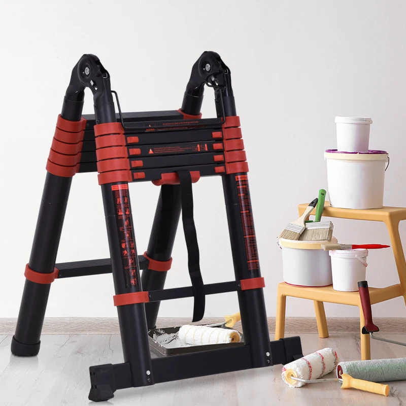 HOMCOM Escada telescópica multifuncional de alumínio de 3,8M 2 formas Estrutura de escalada portátil interna Externa Doméstica Preto