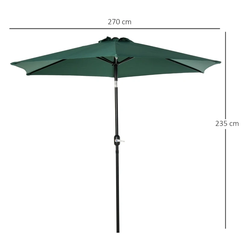 Outsunny Chapéu de Sol de Jardim Ø270x235cm Chapéu de Sol de Alumínio Reclinável com Manivela e 6 Hastes para Terraço Exterior Balcão Verde
