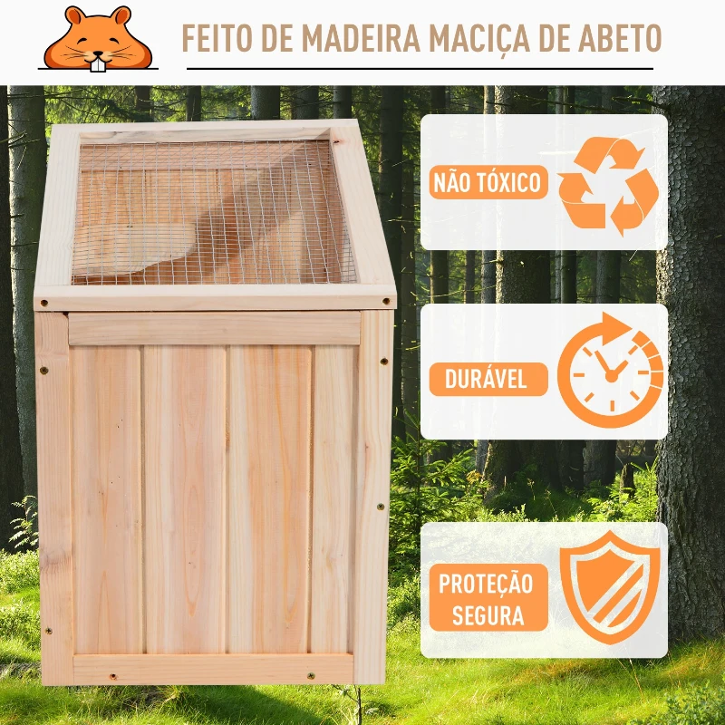 PawHut Gaiola de madeira para hamsters e outros pequenos roedores Casa para animais de 2 níveis 60x35x42cm