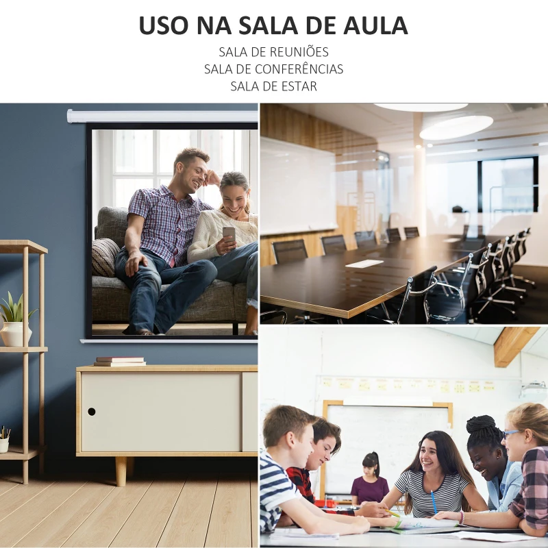 HOMCOM Tela de Projeção Elétrica Portátil Universal 84" 4:3 com Controlo Remoto Suspensa na Parede 171x130 cm Branco