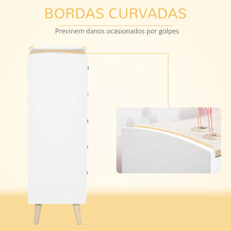 HOMCOM Cómoda Infantil de Madeira com 5 Gavetas para Crianças com Armazenamento para Brinquedos Roupa Livros 55x36x108cm Branco