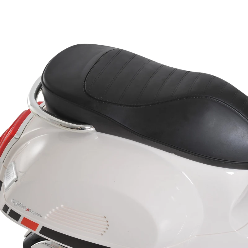 HOMCOM Mota Elétrica para Crianças com Licença Vespa com Música Velocidade 2-3 km/h e Buzina 102x50,5x75,5 cm Branco
