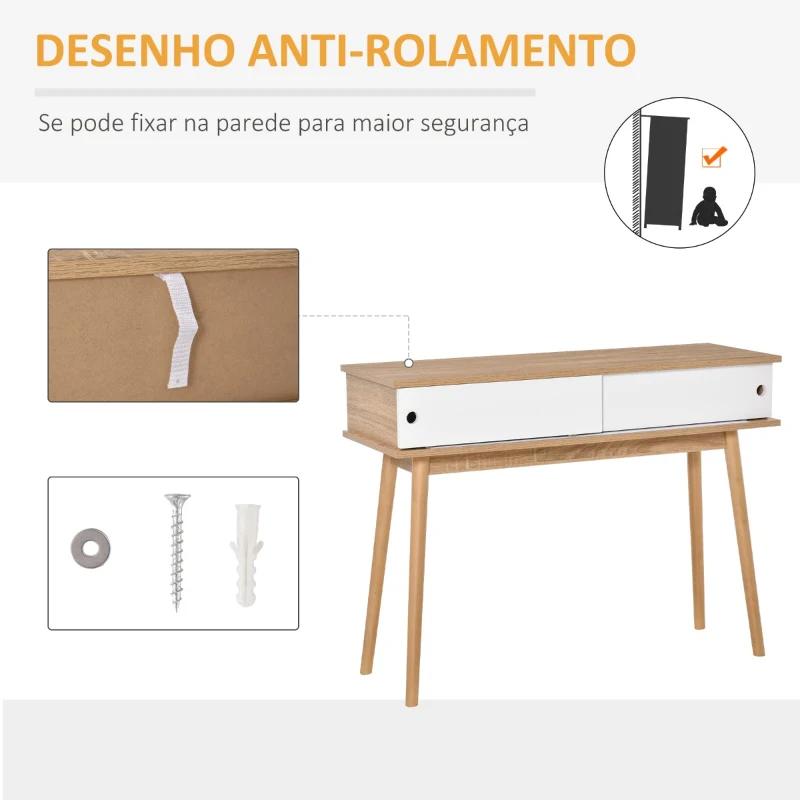 HOMCOM Móvel Entrada tipo Consola com Porta Dupla Corredeira Mesa Auxiliar Moderna para Entrada Corredor Sala de Estar 100x35x75cm Madeira Natural