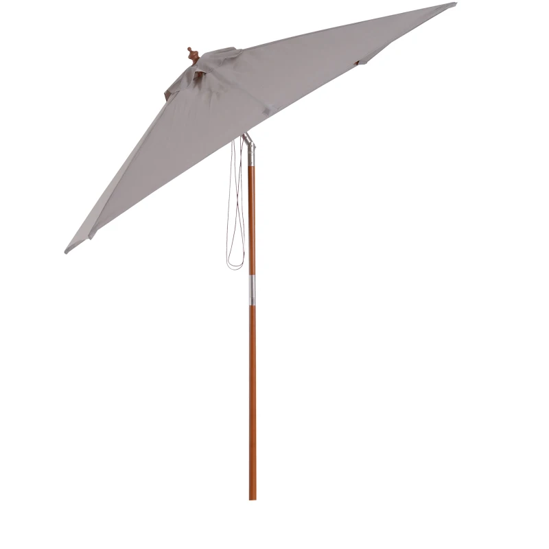 Outsunny Chapéu de Sol de Jardim 200x150x230cm Chapéu de Sol Retangular Inclinável com Polia Duplo Teto e Mastro Desmontável de Madeira para Terraço Pátio Cinza