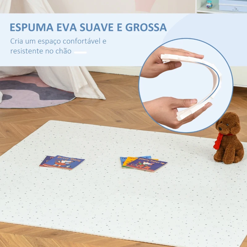 HOMCOM Tapete Puzzle para Bebés 36 Peças 31,5x31,5cm Quebra Cabeça Infantil Modelo Estrelas de Espuma EVA Área de Cobertura 3,24m² Branco