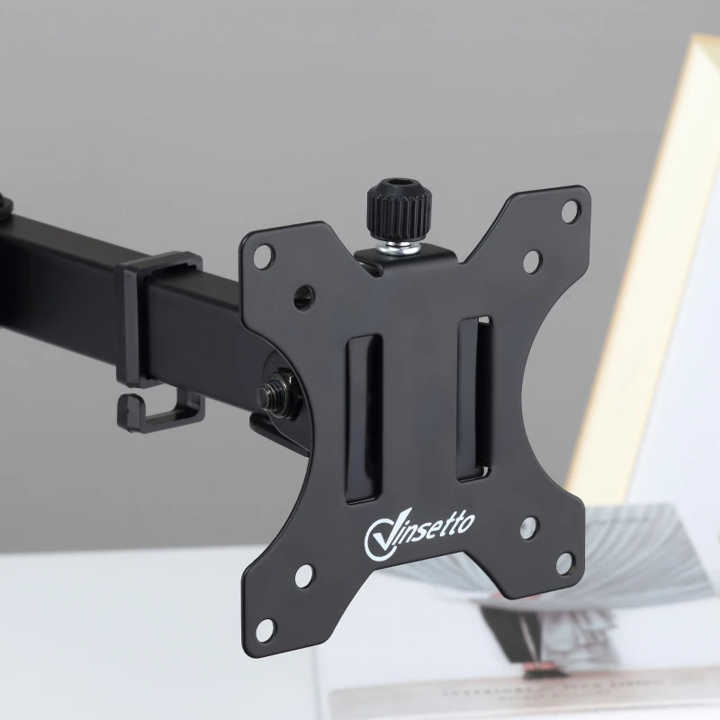 Vinsetto Suporte para Monitor Duplo para Telas LED LCD de 13"-32" Polegadas VESA 75/100mm com Braçadeira Ajustável Giratório 360° e 2 Opções de Montagem 87x12x50cm Preto