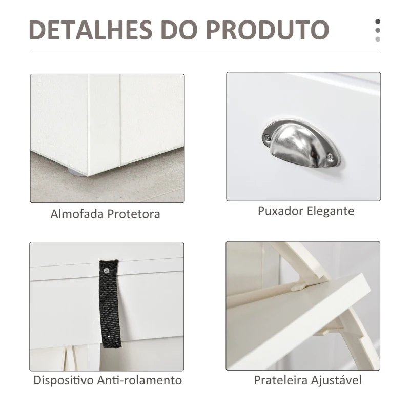 HOMCOM Banco Sapateira com Armazenamento para 8 Pares de Sapatos com 2 Gavetas Prateleiras Ajustáveis e Almofada 104x24x55cm Branco
