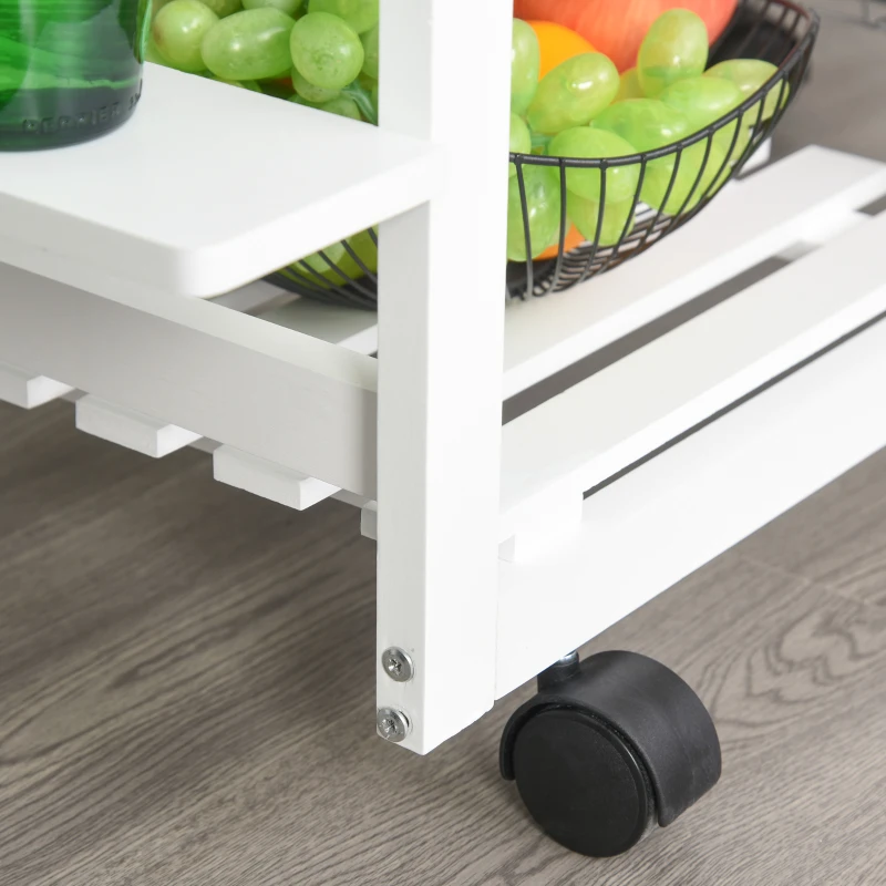 HOMCOM Carrinho de cozinha multifuncional com gavetas Cestas Prateleiras de especiarias Toalheiro Rodas 92x37x82 cm Branco