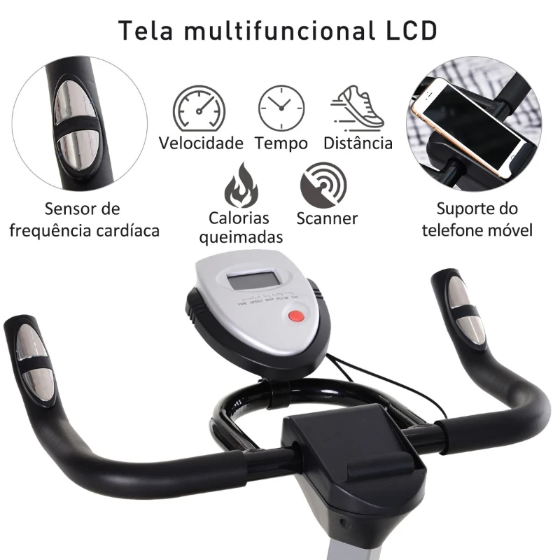 HOMCOM Bicicleta Estática Bicicleta Ciclismo Indoor com Ecrã LCD Volante de Inércia de 10kg 47x120x104.5-117cm Preto e Amarelo