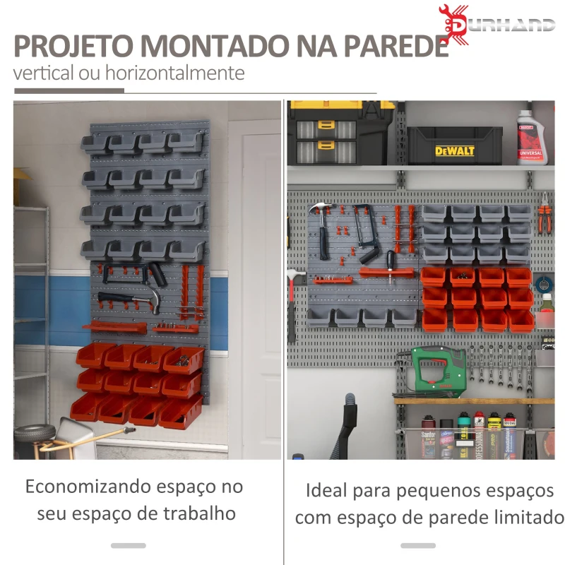 DURHAND Prateleira de Parede Organizador de Ferramentas Prateleiras de Armazenamento com 28 Caixas 95x22x54 cm Cinza e Vermelho