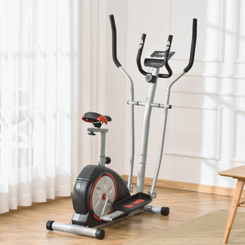 HOMCOM Bicicleta Elíptica Fitness com Volante de Inércia 6kg Resistência Magnética Ajustável Assento Regulável Tela LCD Frequência Cardiaca 130x68x162cm Preto e Prata