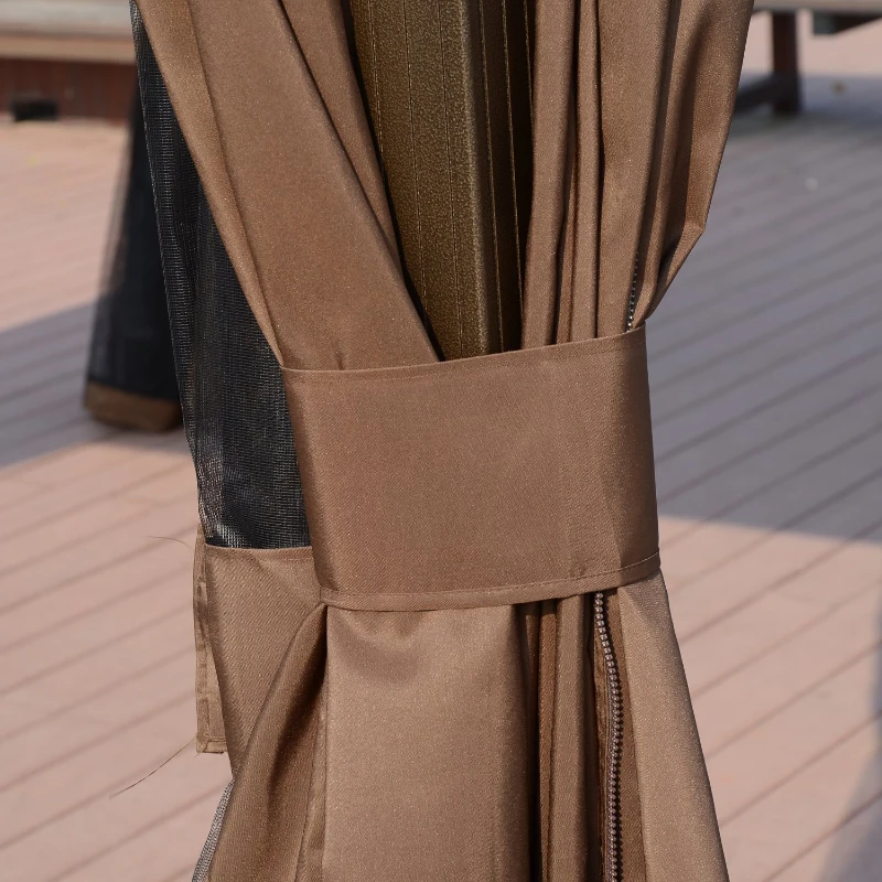 Outsunny Pérgola para Jardim com Parede Lateral e Rede Mosquiteira 365x300x265 cm Marrom