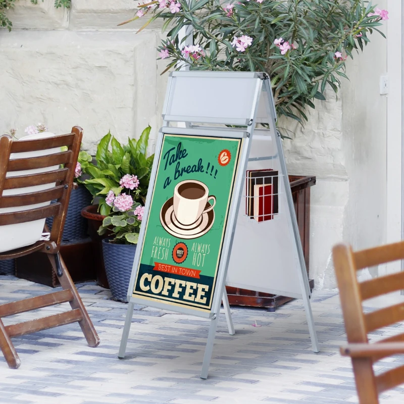 HOMCOM Painel Publicitário  com Cavalete e 2 Cestos- Branco-  PVC- 64 x 8 x 144 cm