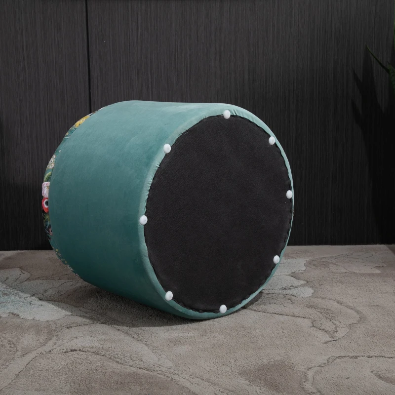 HOMCOM Banco de Armazenamento Puff Apoio para os Pés Redondo com Tampa Removível Acolchoado e Estofado para Sala de Estar Dormitório Φ50x38cm Turquesa