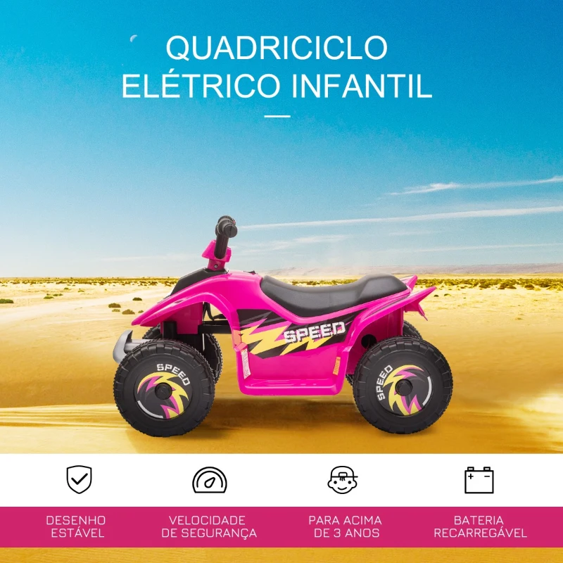 HOMCOM Quadriciclo Elétrico para Crianças de 18-36 Meses Quadriciclo a Bateria 6V com Avance e Retrocesso 72x40x45,5cm Rosa