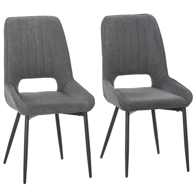 HOMCOM Conjunto de 2 Cadeiras de Sala de Jantar Estofadas em Linho Transpirável com Assento e Encosto Acolchoados Pés de Metal 59,5x50,5x92cm Cinza