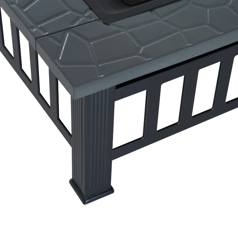 Outsunny Braseiro Exterior de Metal Multifuncional tipo Esquentador 3 em 1  para Terraço e Jardim 81x81x46cm Preto