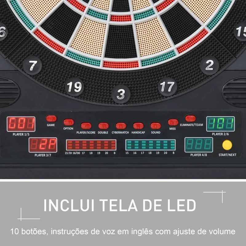 HOMCOM Alvo eletrônico digital para até 8 jogadores com 12 dardos e 30 pontas com portas de tela de LED 27 jogos diferentes 51x6,5x57 cm Preto