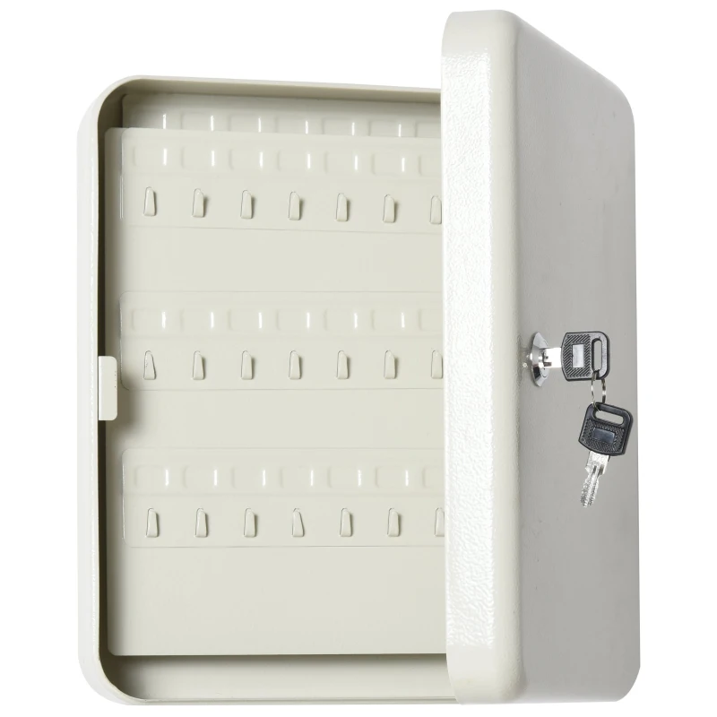 HOMCOM Armário de Chaves com 93 Ganchos e Etiquetas Fechadura e 2 Chaves 30x24x7,5 cm Cinza