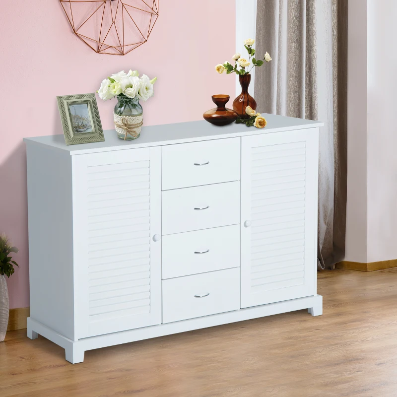 HomCom Armário para Casa de Banho ou Entrada de Madeira com 2 Portas e 4 Gavetas - Cor: Branco - 120 x 40 x 80 cm