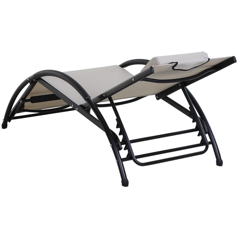 Outsunny Espreguiçadeira de Jardim Reclinável com Encosto Ajustável de 5 Níveis Apoio para os Pés Regulável e Apoio para a Cabeça Removível para Terraço Balcão Exterior 66x152x81cm Bege
