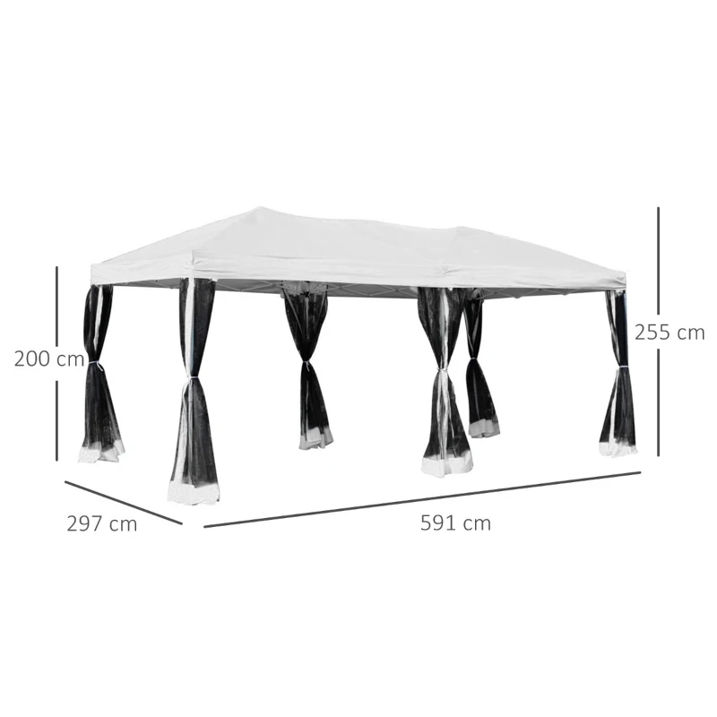 Outsunny Tenda Dobrável para Jardim com 6 Cortinas Rede Mosquiteira e Bolsa de Transporte 591x297x255 cm Branco