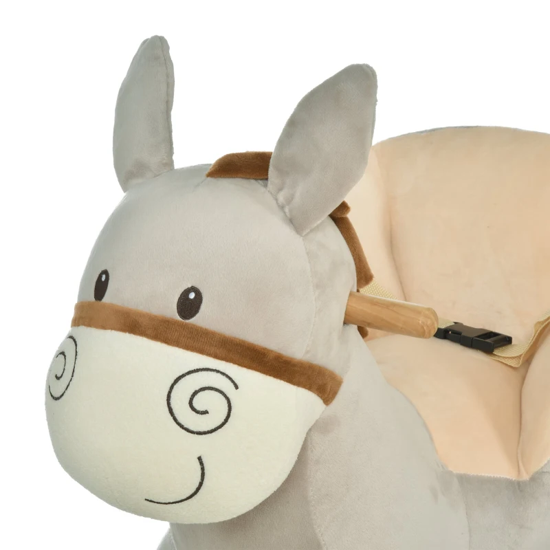 HOMCOM Baloiço Infantil em Forma de Burro para Bebés 18-36 Meses com Som Cinto de Segurança Apoio para os Pés 61x34x58 cm Cinza