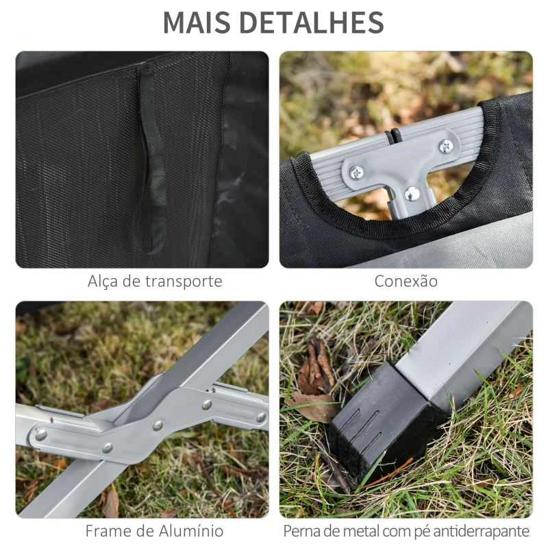 Outsunny Cama de acampamento dobrável de alumínio com bolsa de transporte portátil carga 114 kg  210x86x42 cm cinza