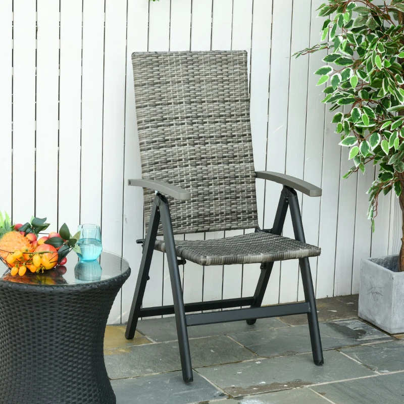Outsunny Cadeira Dobrável de vime com 5 Posições de Alumínio para Varanda Jardim Carga 160 kg 59x68x107 cm Cinza