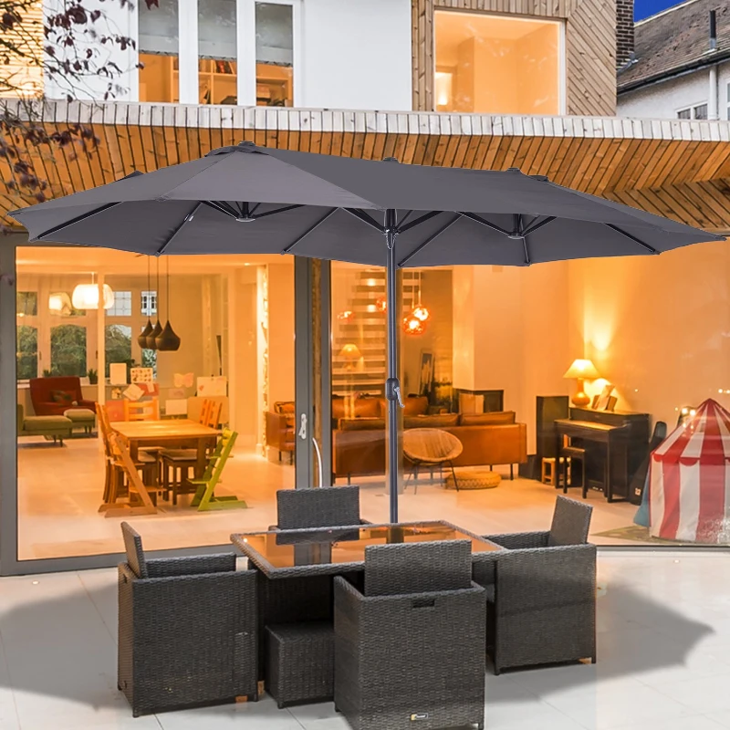 Outsunny   Guarda-sol Dupla 4.6m  com Manivela À Prova D 'Água e UV Proteção Solar  Aço Tecido Poliéster