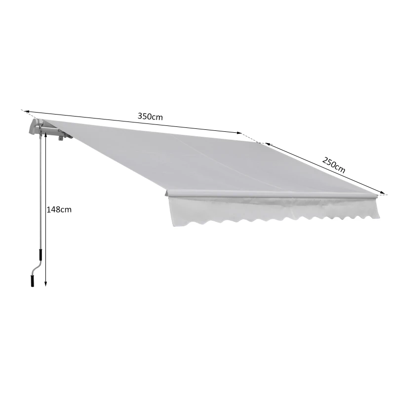 Outsunny Toldo Manual 3,5x2,5 m de Alumínio Toldo de Varanda Pátio com Manivela Resistente a Água Proteção Solar UV Branco