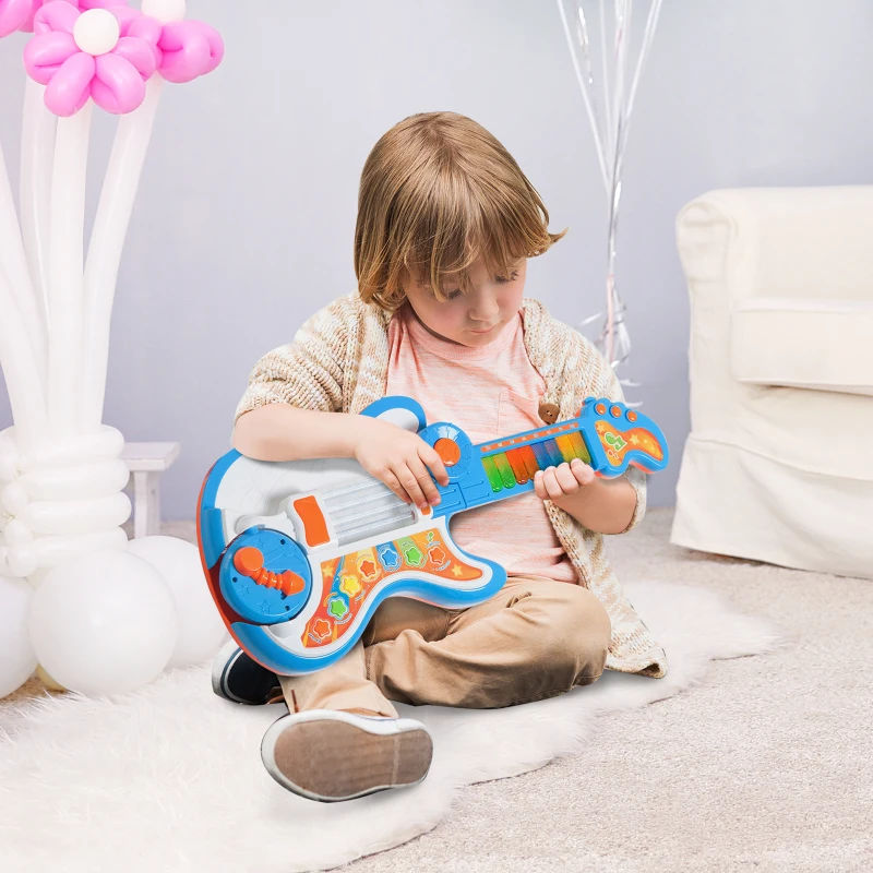 HomCom Guitarra Infantil Convertivel em Piano Tambor Instrumento Musical Infantil Educativo + 3 Anos 4 em 1
