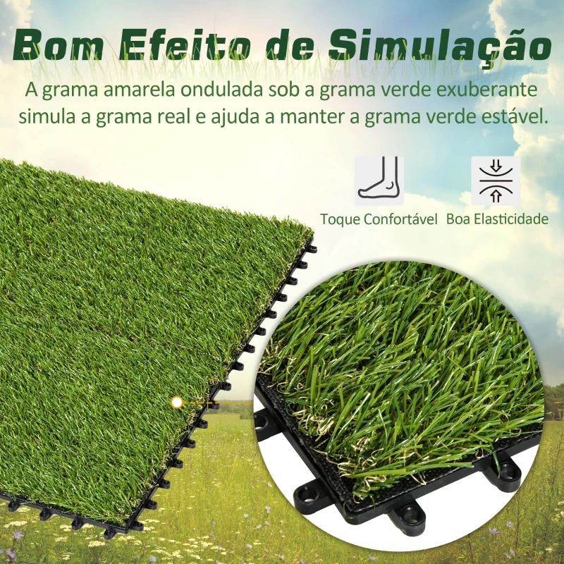 Relva Artificial 30x30cm 10 Peças com Altura de 25mm Alta Densidade 6500 para Exterior Pátio Terraço Verde