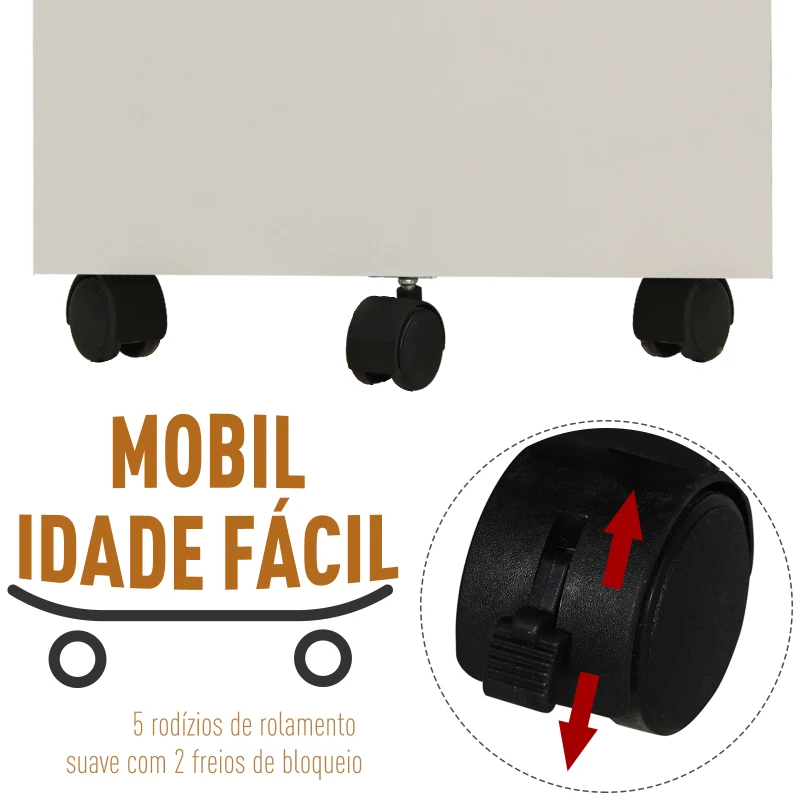 Vinsetto Bloco de Gavetas de Madeira Móvel para Arquivos no Escritório com 5 Rodas para Escritório Secretaria 40x49x58 cm Branco