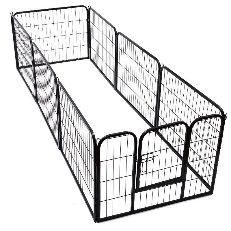 PawHut Parque para Animais de Estimação com 8 Paineis 80x80cm Cerca para Animais de Estimação com Porta com Trava para Jardim Pátio Exterior Preto
